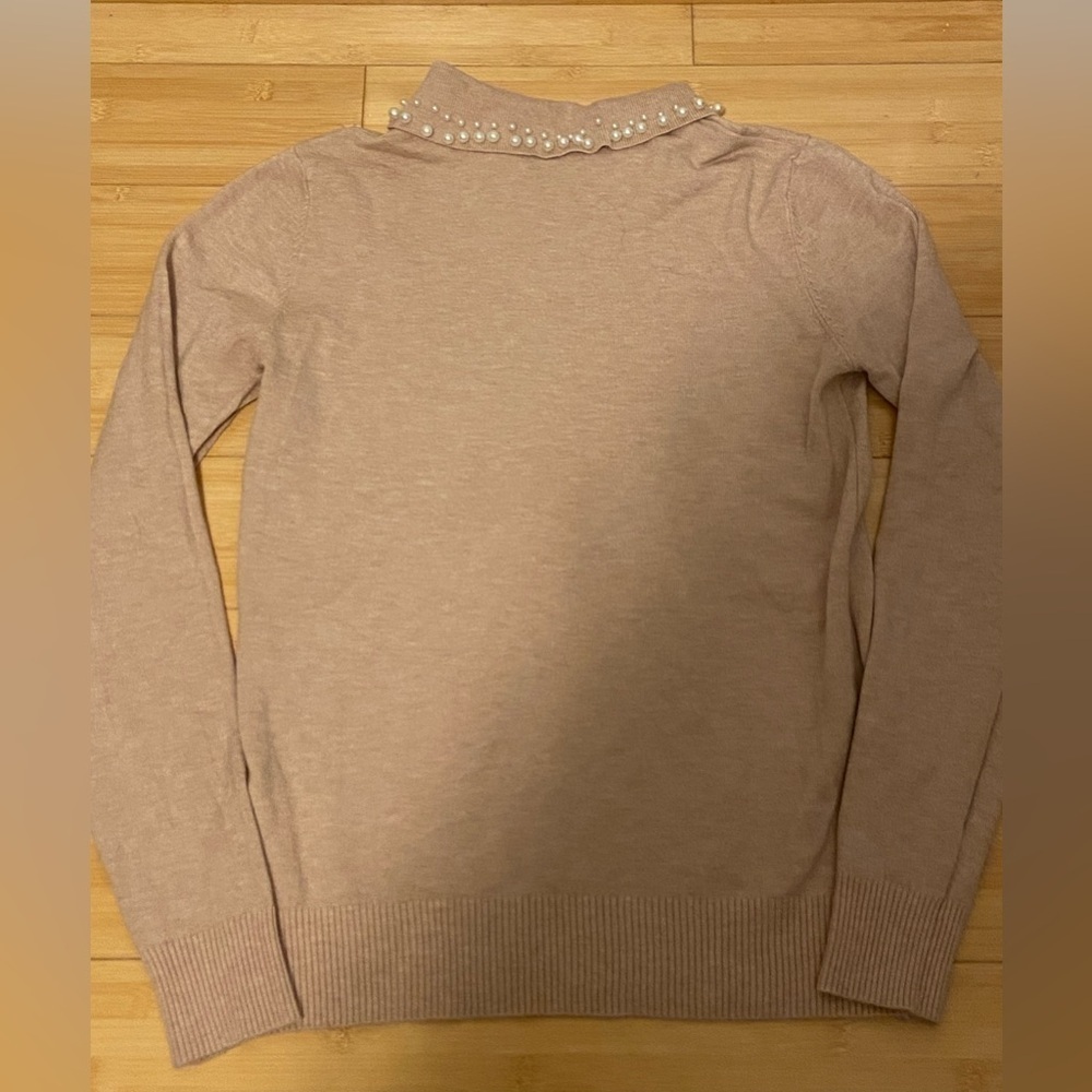 Luna Women's Dusty Pink Sweater with Pearl Collar - Picture 4 of 6